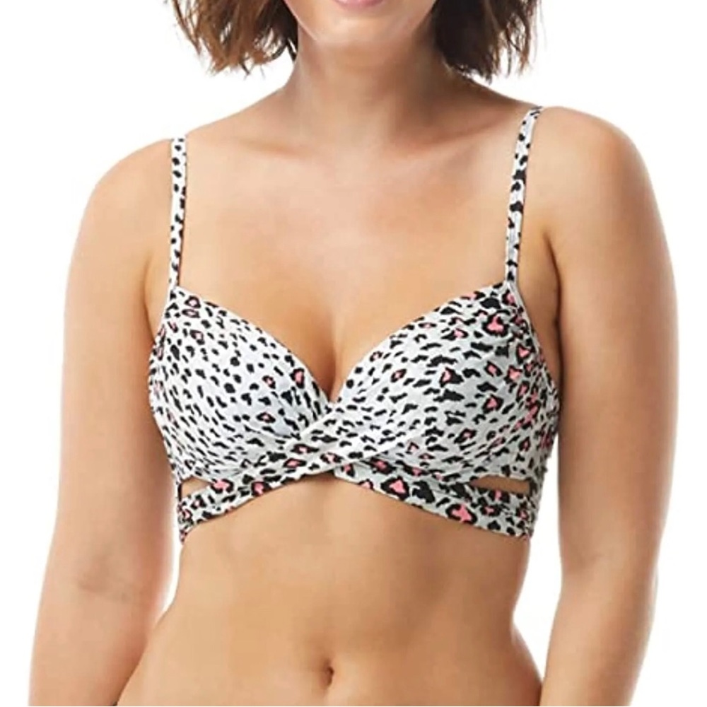 Coco Reef Enrapture Bra Underwire Wrap Bikini Top Animal Print, 32C/34C NWT